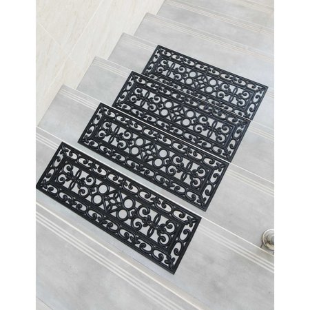 Gardenised Decorative Scrollwork Design Rubber Stairs Anti-Slip Tread Mat Carpet, PK 4 QI003697